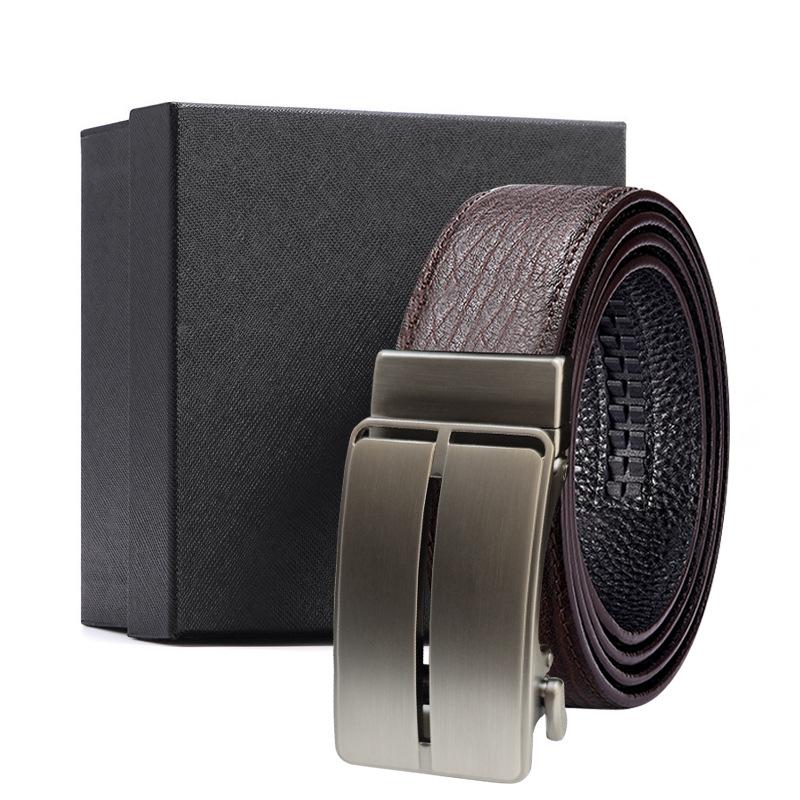 Men'S Belt Men'S Automatic Buckle Cowhide First Layer Brown Genuine Leather Men'S Belt Gift Box Holiday Gift Set
