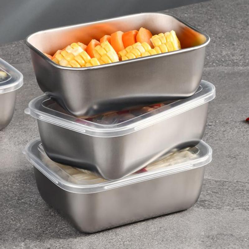 Stainless Steel Refrigerator Food Storage Box With Plastic Lid Prepare Food Freshness Preservation Box Picnic Box