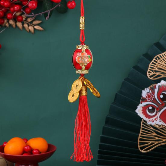 Red Chinese Lanterns Mini Decorative Lucky Hanging Lanterns Decoration with Coins And Tassel for New Year Wedding Party Spring Festival Home Decor