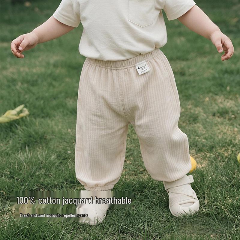 Atmungsaktive Baumwollhose für Babys gegen Mücken - Sommer-Lange Hose mit Bündchen für Kleinkinder