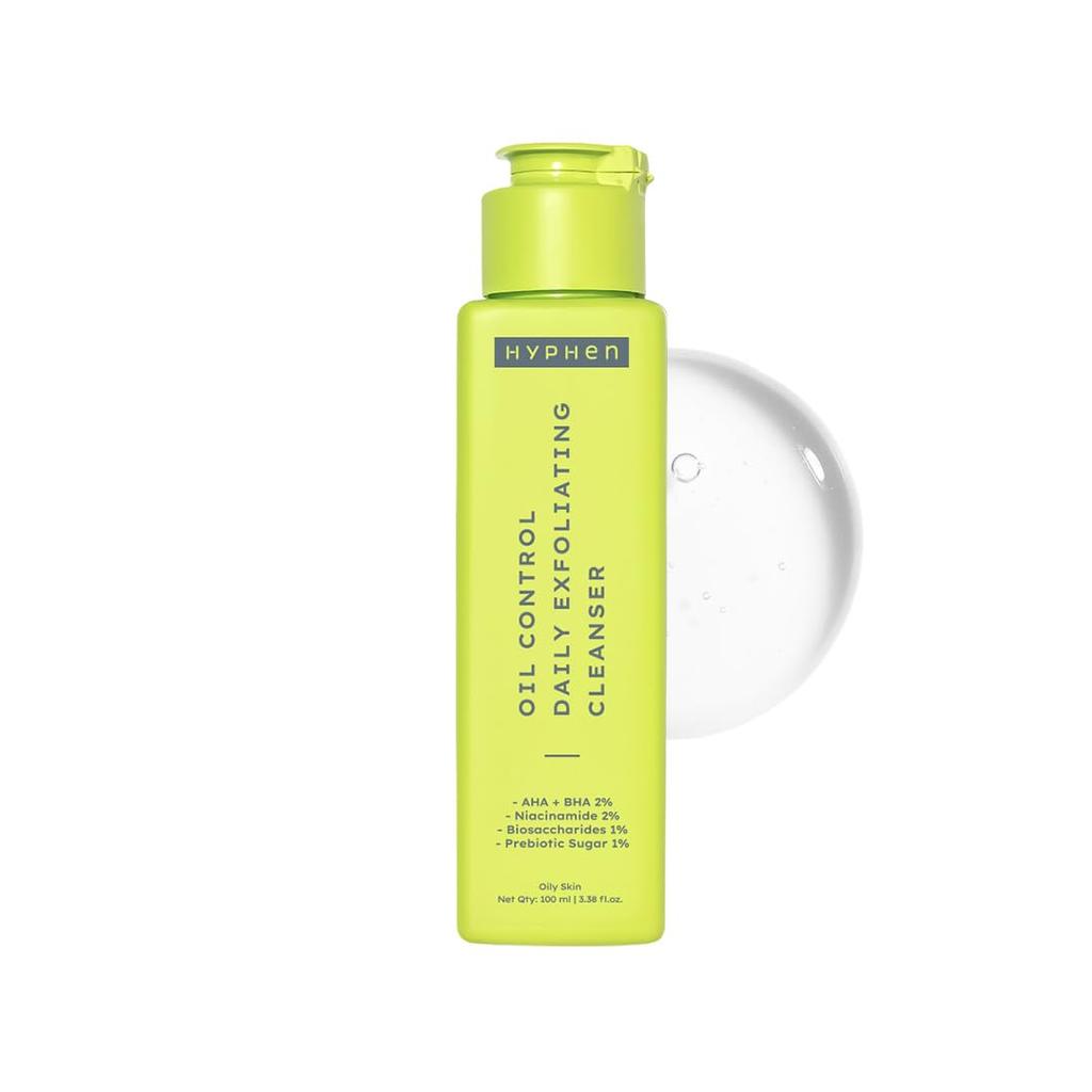 Hyphen Oil Control 2% AHA + BHA, Salicylic Acid Face Wash for Oily Skin & Acne| Daily Exfoliating Cleanser with 2% Niacinamide | Deep Cleanses &