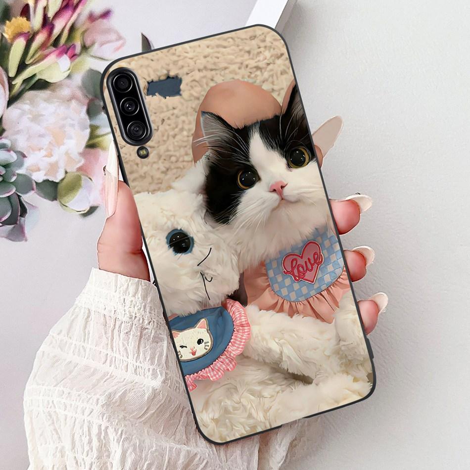 For Samsung Galaxy A90 5G Phone Case For Samsung A90 5G SM-A908B Elegant Floral Cat Painted Black Silicone Soft TPU Cases