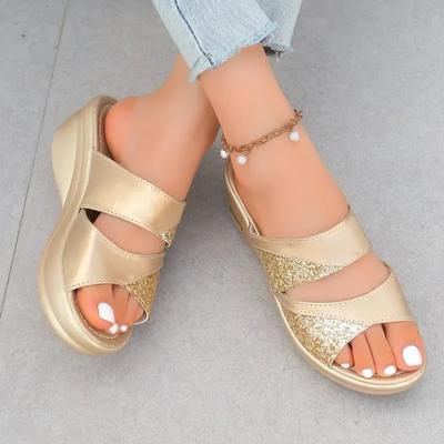 Pantoufles polyvalentes à bout ouvert pour femmes, nouvelle mode 2024, été, décontractées, couleur unie, talon compensé, pantoufles pour femmes, Zapatos De Mujer