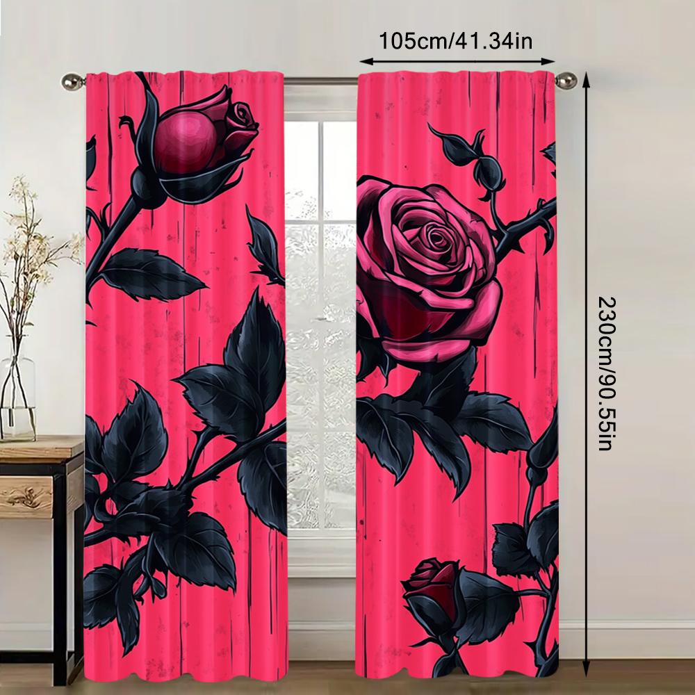 2pc, Window Drapes Pink Rose Versatile Durable Polyester,Without Electricity summer party decorations Applies to Holiday