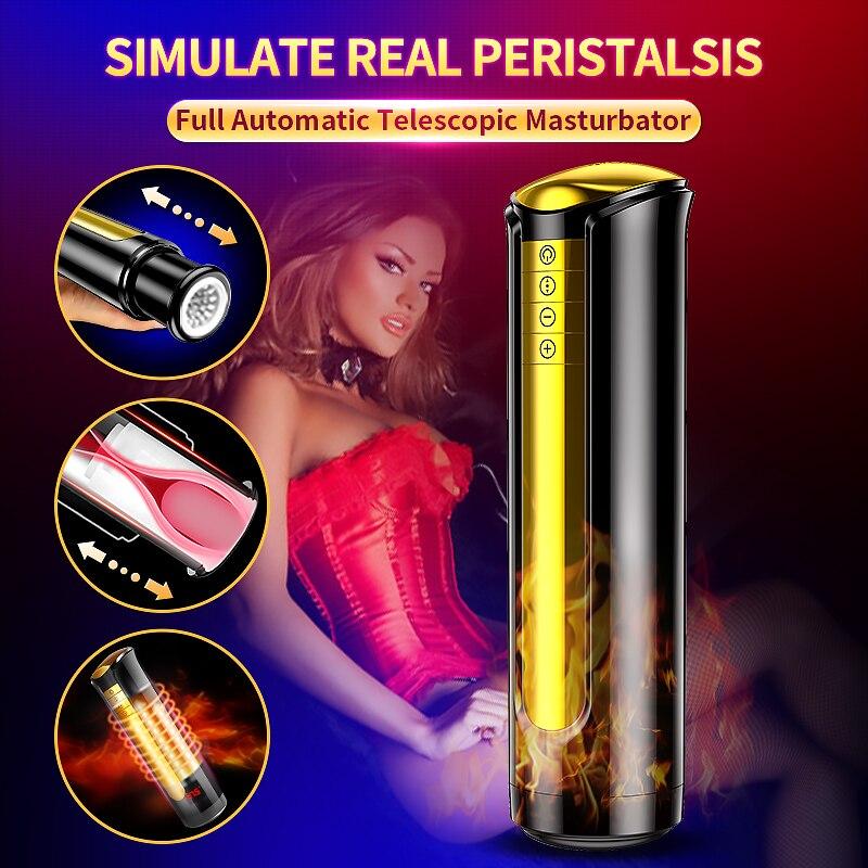 Automatic Telescopic & Heating Male Masturbator Men Masturbation Silicone Sex Real Vagina Pussy Masturbator for Man Erotic Toys