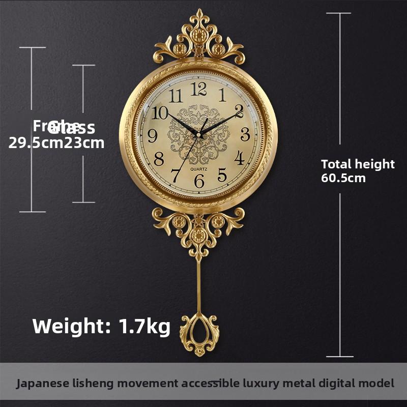 Metal Brass Living Room Wall Clock, a Modern Designer's Creative Decoration, American-style Silent Clock