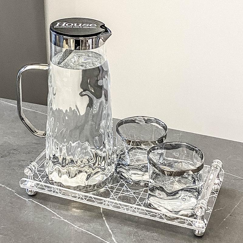 Luxury Glass Water Cup & Teapot Set for Living Room – Heat-Resistant Tableware with Teapot Stand for Guests Default