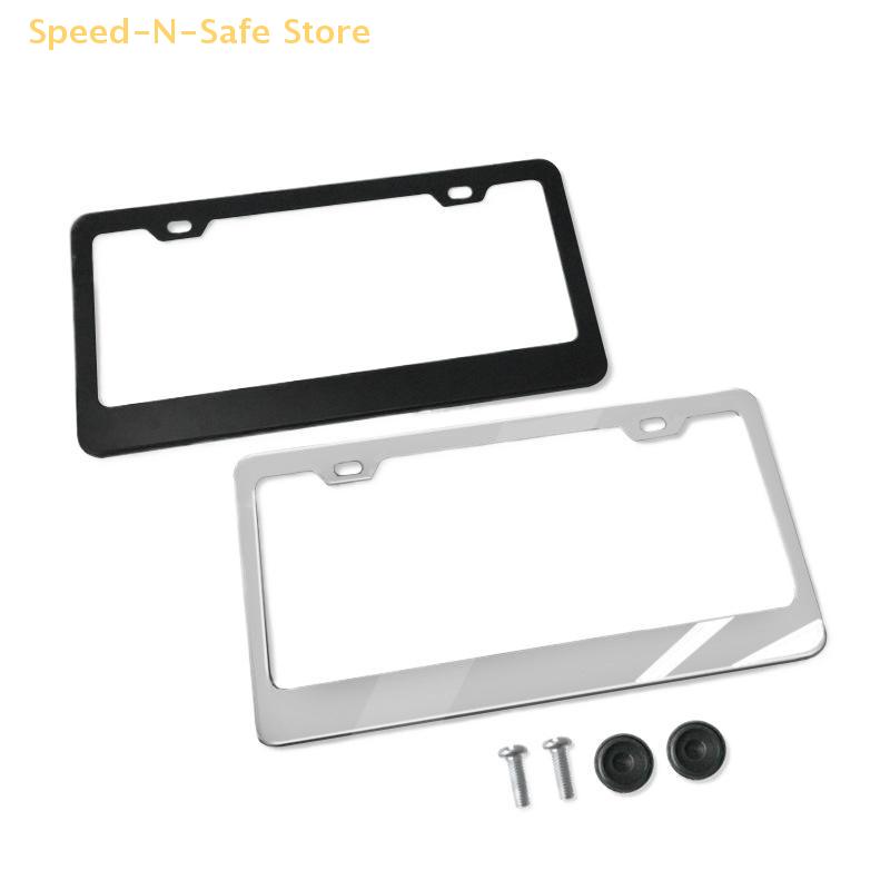 Universal Black Silver License Plate Frame With Screws – Auto Fiber Number Plate Tag Cover For Front And Rear