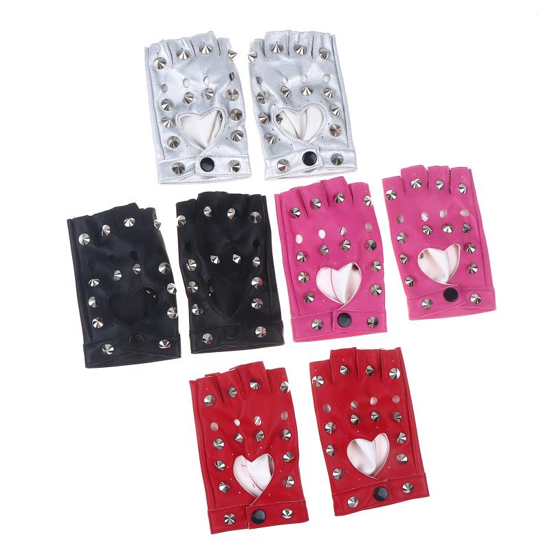 Stage Performance Leather Women Man Half-Finger Rivet Gloves Nightclub Dance Fashion Punk Hip-Hop Half Finger Mittens
