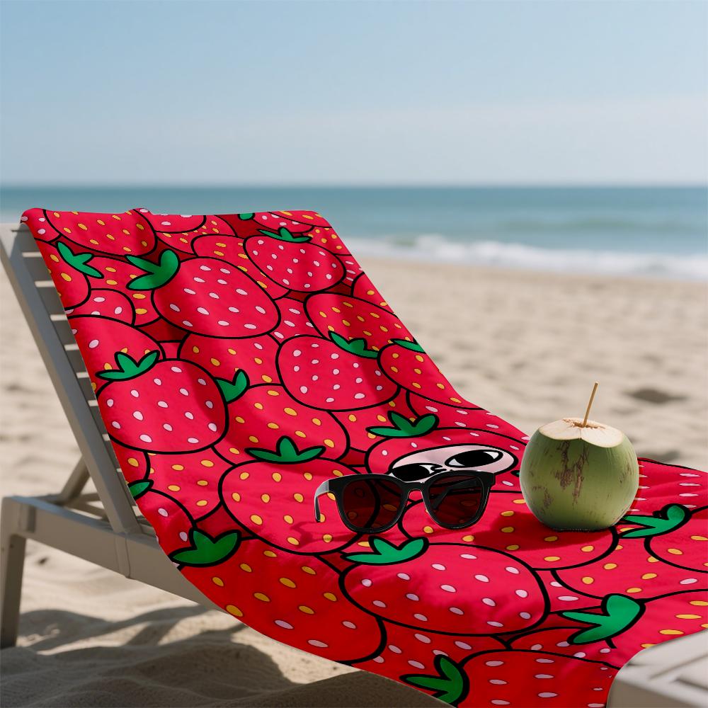 Playful Strawberry Pattern Oversized Microfiber Beach Towel Sand Proof Quick Dry, Absorbent for Swimming Pool Travel Camping