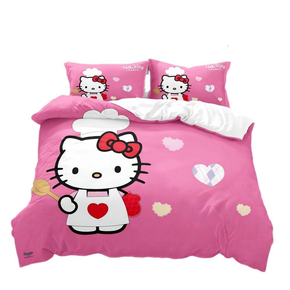 KT cat Hello Kitty ebay three-piece cartoon print bed sheet quilt cover 3D digital printing kit