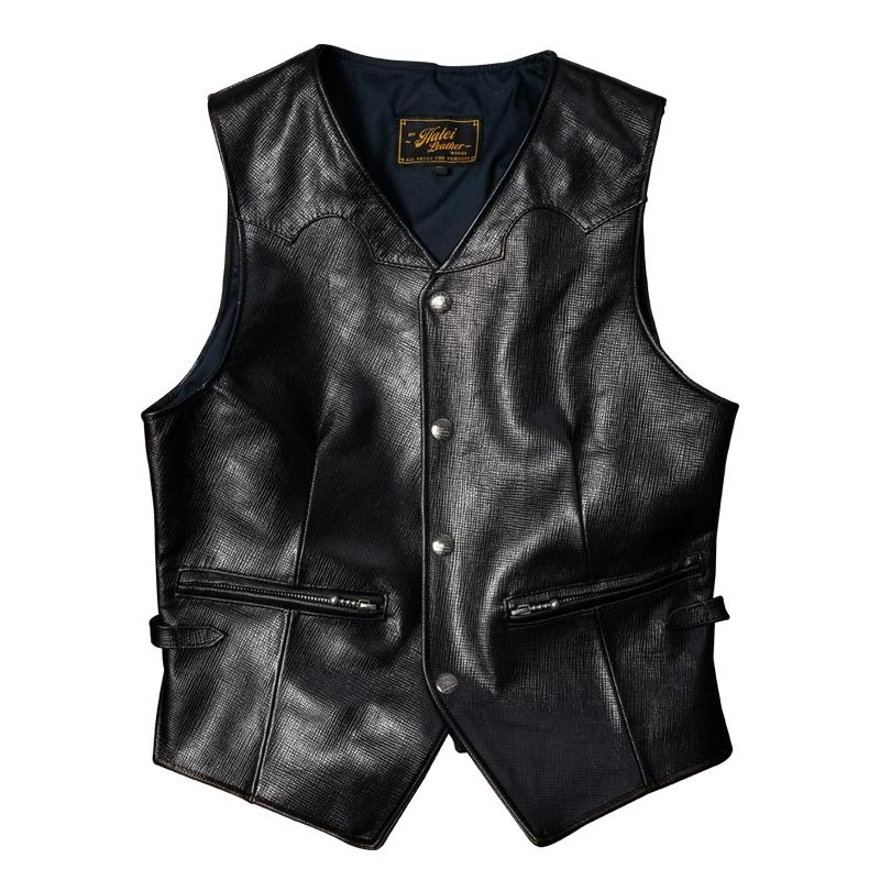 Herr Vintage Äkta Lammskinns Läderväst Tvättad Smal Passform Casual Väst