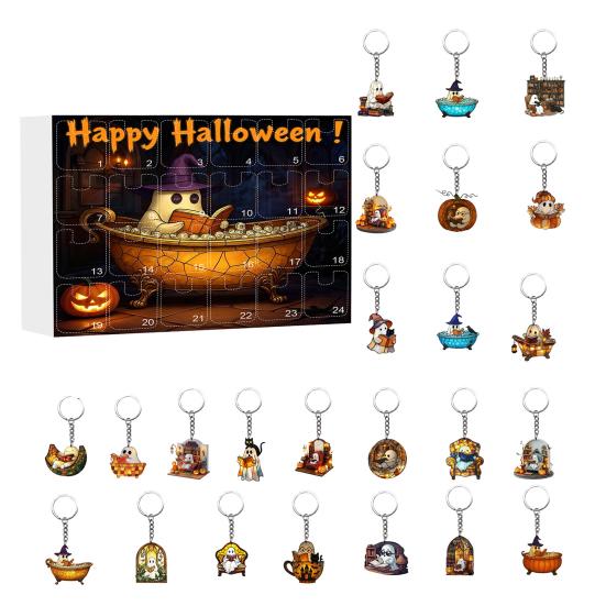 Halloween Advent Calendar 2D Reading Ghost Acrylic Ornaments Set 24 Days Countdown To Halloween Decoration for Holiday Home Party Decor
