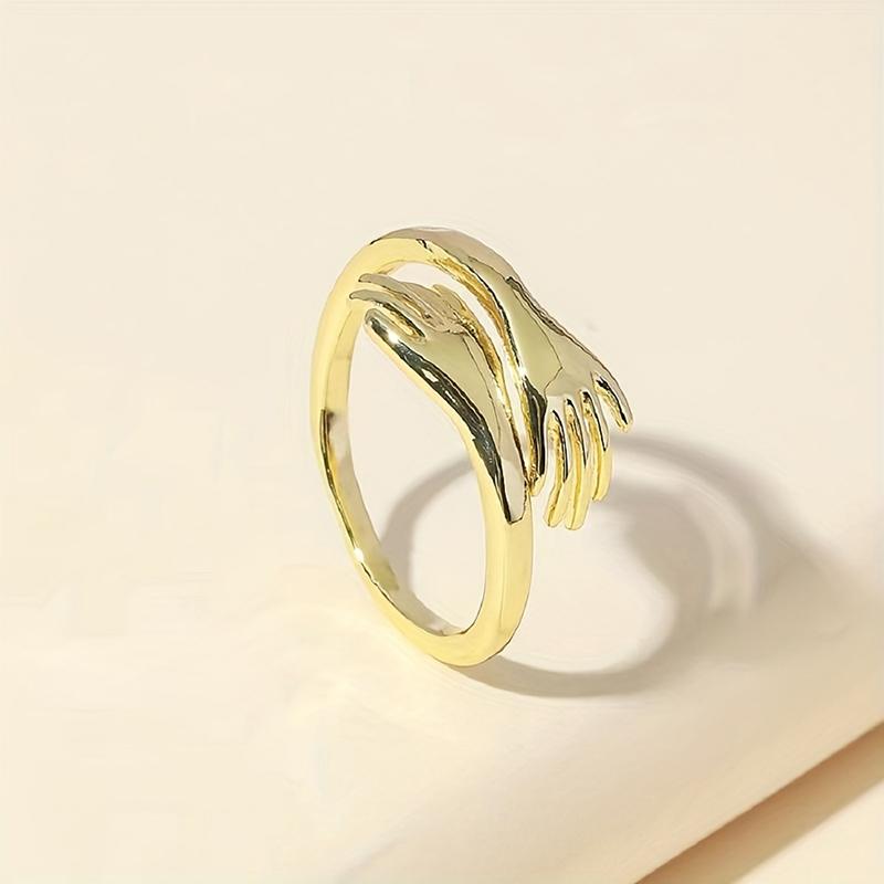 Huitan Noble Hand Hug Opening Rings For Women Glossy Charming Adjustable Accessories For Party Exquisite Warming Elegant Jewelry
