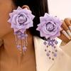 Vintage-Inspired Red Rose Beaded Dangle Earrings - Polyester Fiber, Perfect for Parties & Gifts