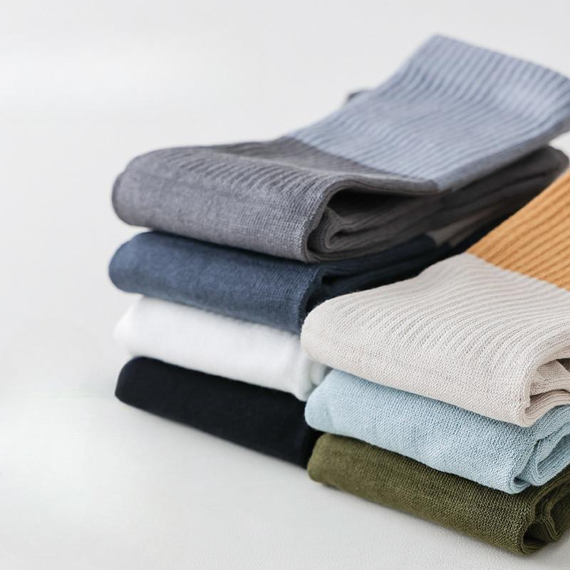Men's Autumn Cotton Mid-tube Sweat-absorbing, Odor-proof, Mesh Breathable Men's Socks, Color-matching Casual Five-finger Socks