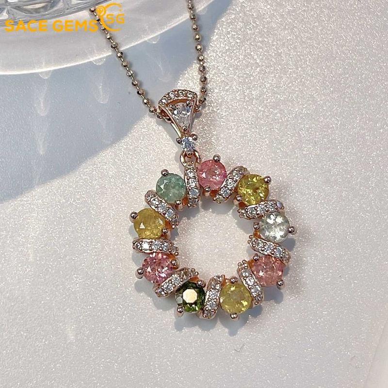 SACE GEMS 925 Sterling Silver Certified 3.5MM Natual Tourmaline Pendant Necklace for Women Cocktail Party Fine Jewelry