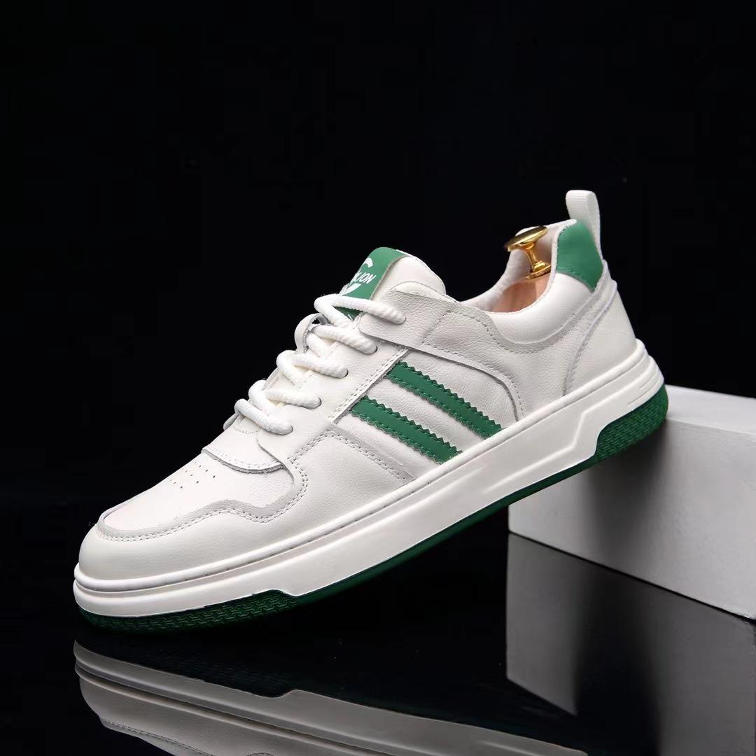 Men s Trendy White Genuine Leather Sneakers - Versatile Flat Fashionable Shoes with Customization Options 39