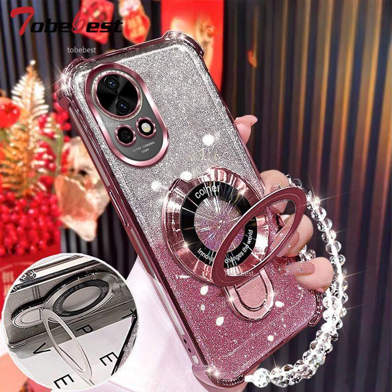 

Противоударный чехол с блестящим покрытием для Huawei NOVA 13 12 11 Ultra 10 9 8 7 SE Pro Fundas Магнитный держатель Браслет Чехол Nova 7 Pro розовый