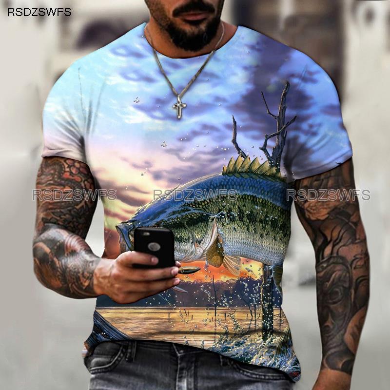 Summer Funny Fish Fisherman 3D Print T-Shirts Streetwear Men Casual Fashion Harajuku Oversized O-Neck T Shirt Tees Tops Clothing