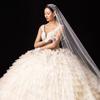 Wedding Bridal Veil Cut Edge Hair Accessories for Bride Single Layer Sheer Tulle 118" Pearls Embellished Chapel Veils