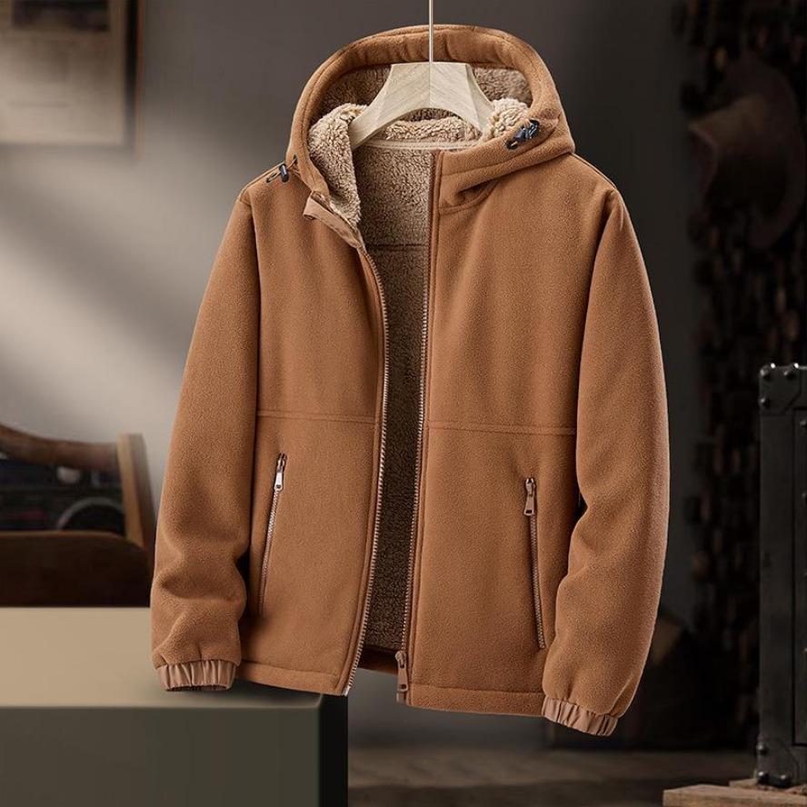 Herren Schwere Fleece Kapuzenjacke - Dicke Warme Lässige Lammfell-Fleece Strickjacke für Herbst und Winter