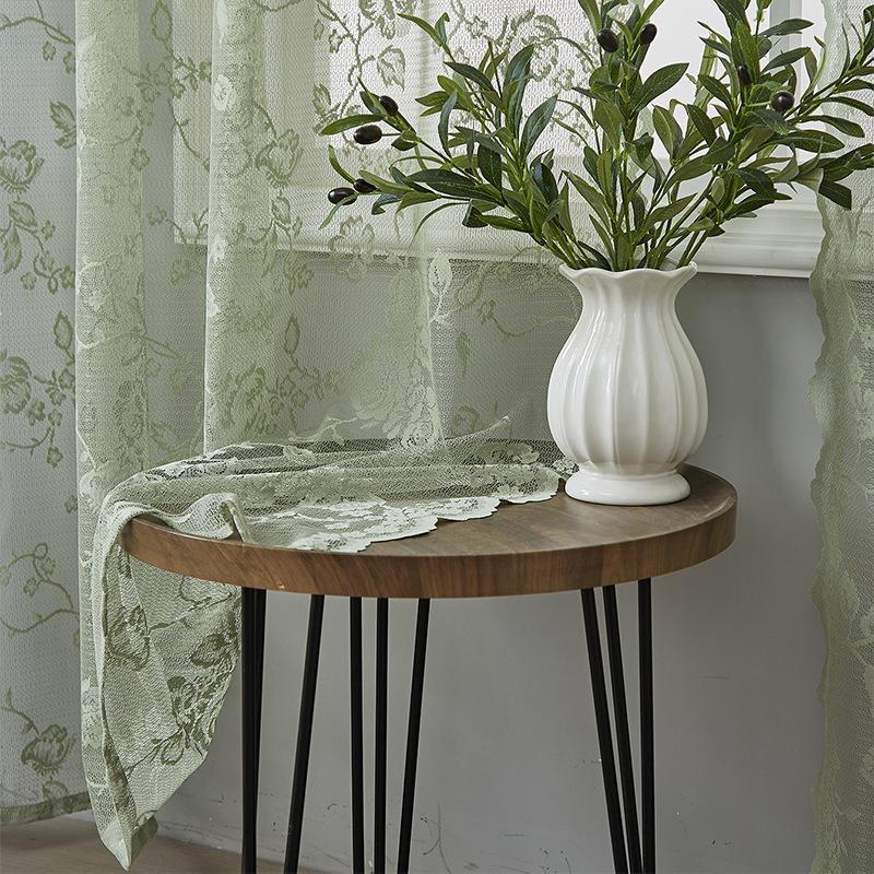Retro Grün Spitze Stickerei Kleine Blumenfragmente Durchsichtiger Tüll Vorhang für Wohnzimmer Schlafzimmer Tür Fenster Vorhang Schlafzimmer Wohnzimmer Zuhause