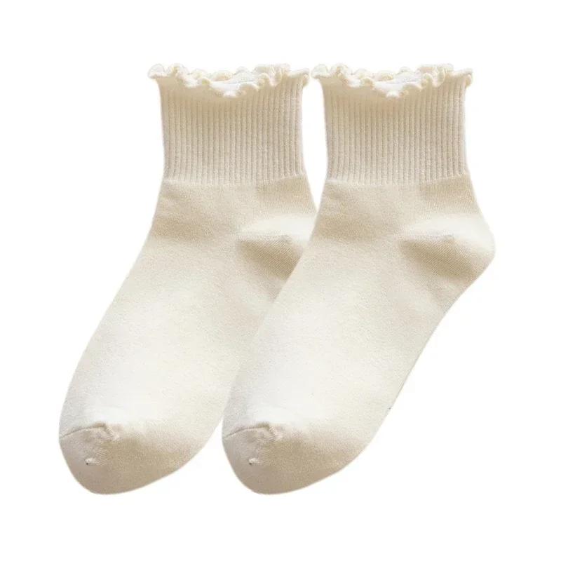 Socks For Women Cute New Summer Japanese Style Breathable Girls Short Socks Kawaii Solid Color Frilly Ruffle Socks Casual Sweet