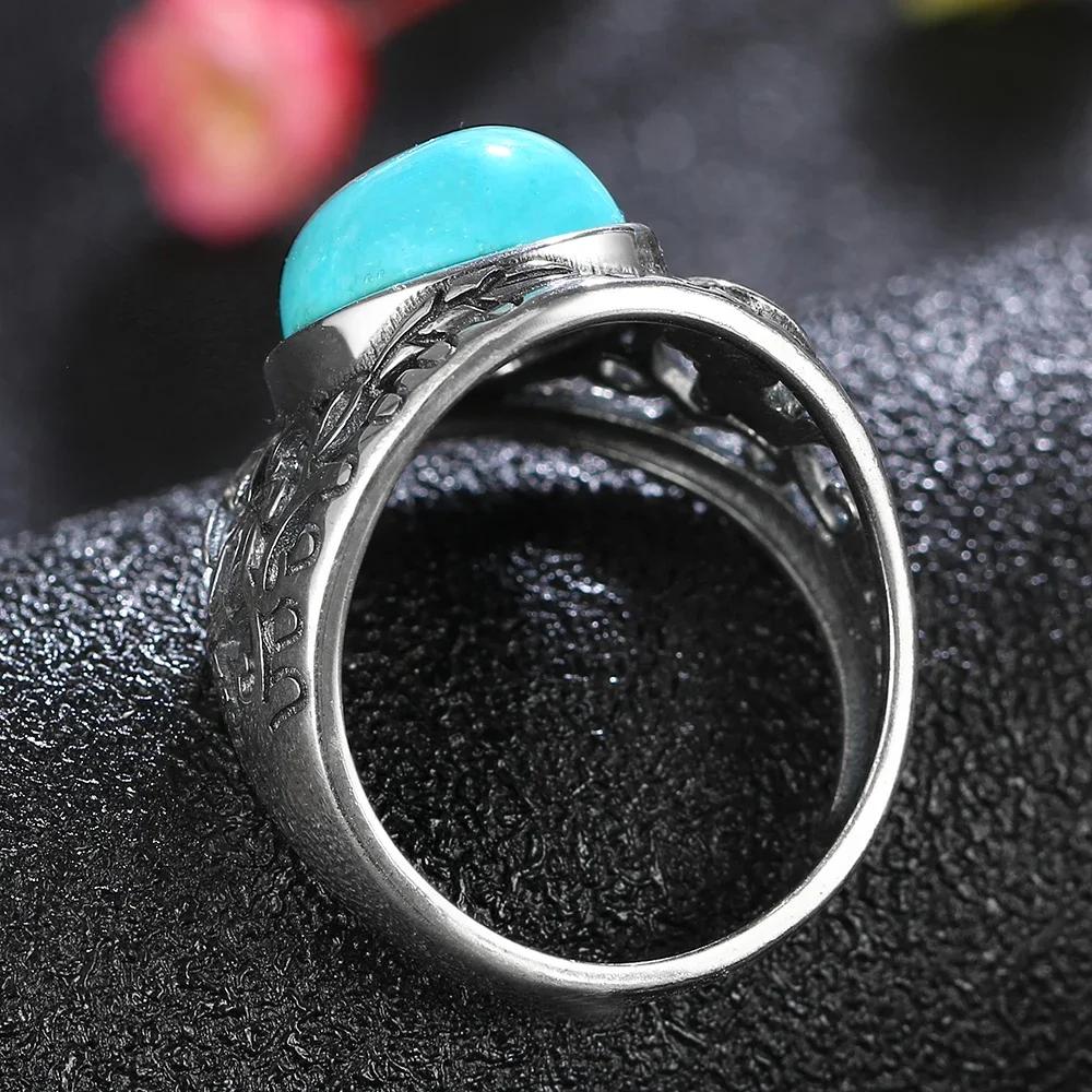 Retro Natural Turquoise Rings Silver S Ring for Women Men Party Engagement Gift Luxury Fine  Ring