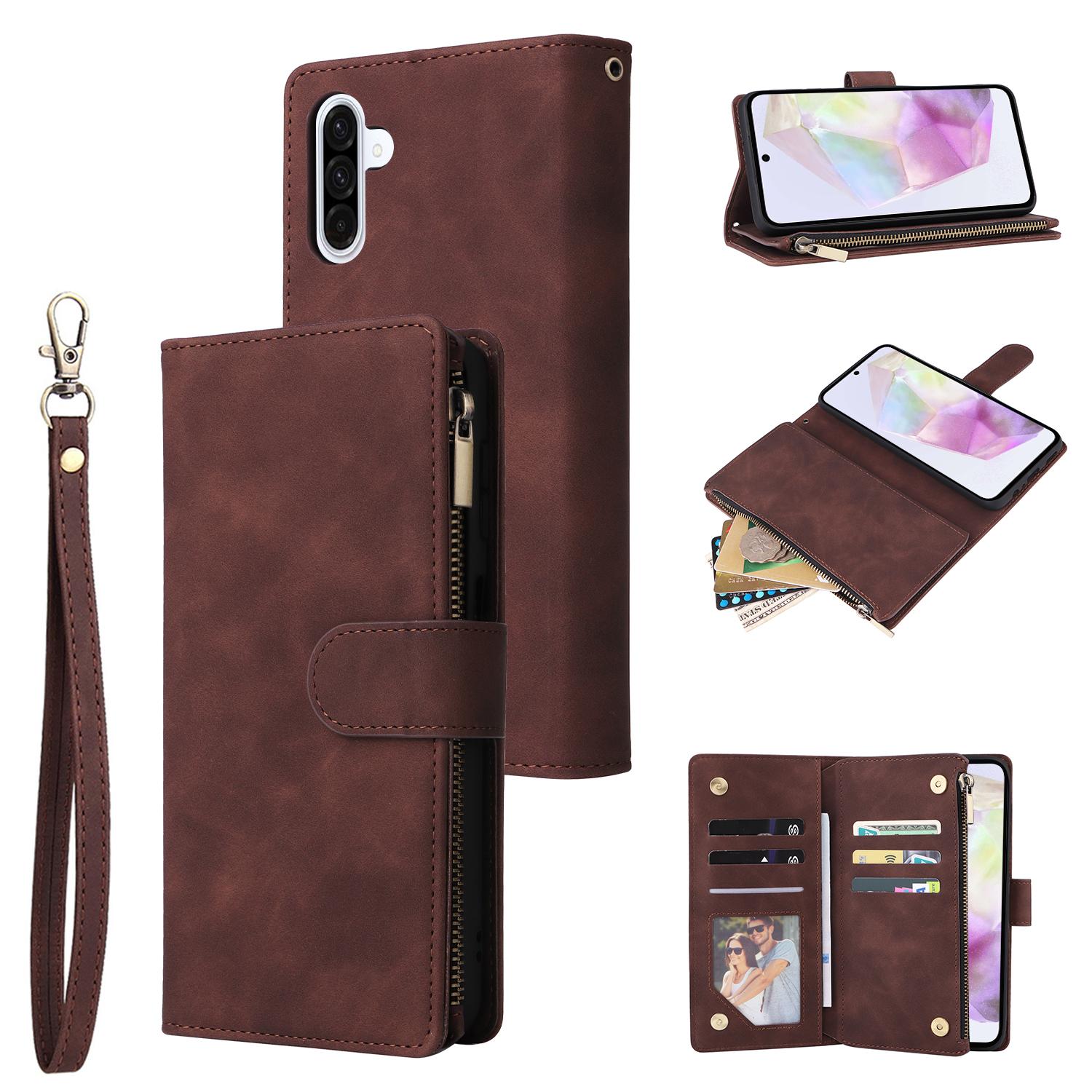 

For Samsung Galaxy A17 5G/A17 4G/A26 5G Case Zipper Wallet Multiple Card Slots Leather Phone Cover with Wrist Strap C