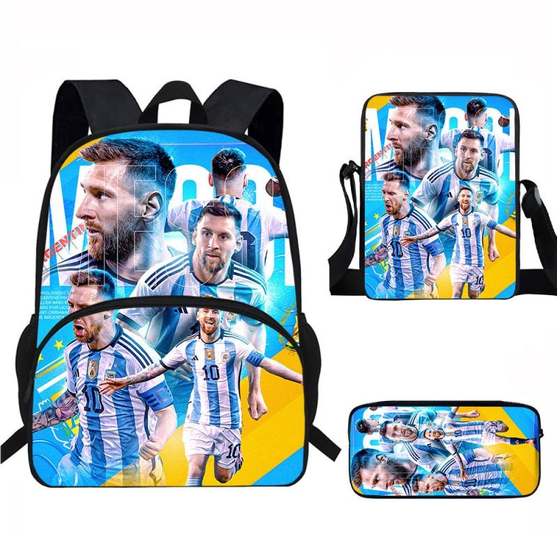 Set Zaino Scolastico per Bambini a Tema Messi con Borsa a Tracolla Astuccio per Studenti Elementari