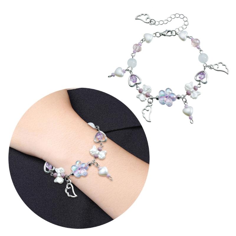 Handmade Angel Wing Bracelet Cute Bowknot Beaded Wristband Adjustable Chain Aesthetic Jewelry Gift for Women and Girls
