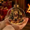 Illuminated Hanging Spheres Lighted Christmas Ornament with Warm LED Lights, Retro Metal Cap Decorative Decor for Tree Transparent Ball Holiday
