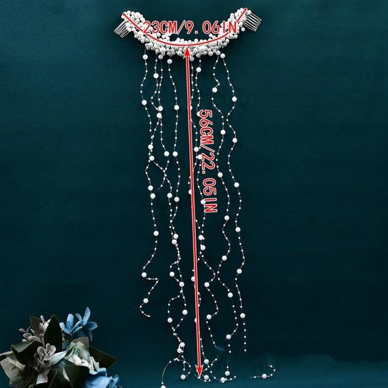 Elegancki Grzebień do Włosów z Perłami dla Panny Młodej Frędzle Koraliki Ślubne Akcesoria do Włosów Biżuteria Damska Wianek do Włosów Długa Opaska Opaski do Włosów