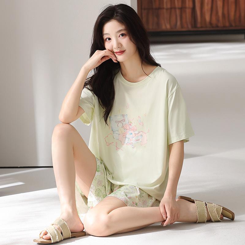 Pajamas women's spring and summer modal pullover short-sleeved shorts 1011 new Korean version fashion loungewear set