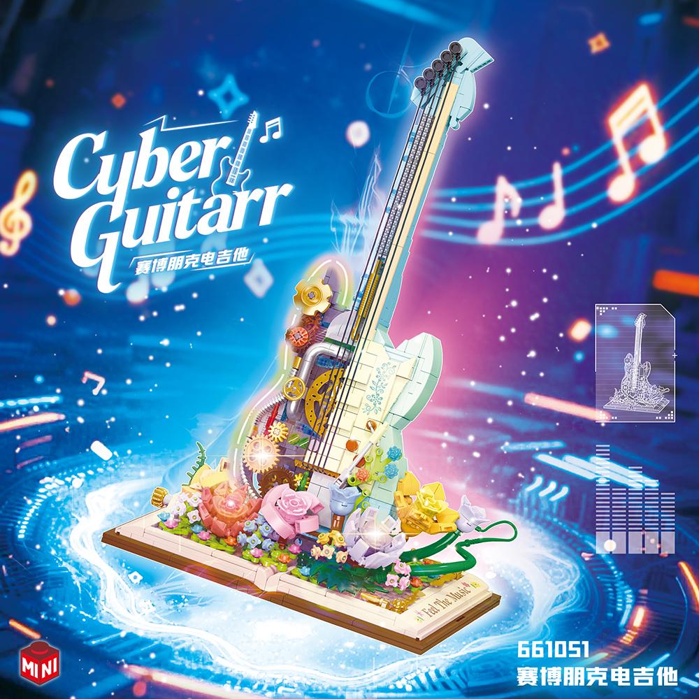 Non-Toxic Cool Electric Guitar With Lights Small Particle Building Blocks Flowers Bricks Musical Instrument Assembly Toy For Kids Gifts