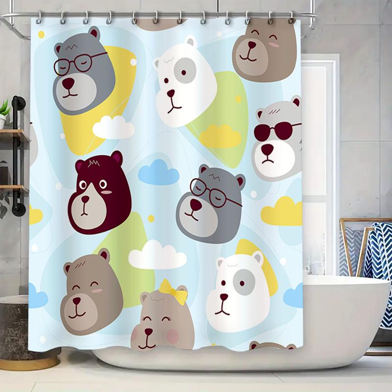 

Adorable Animal Print Shower Curtain Set With Clouds Multicolored Kids Bathroom Decor For Home Decoration W60H190(CM)-1 Pcs