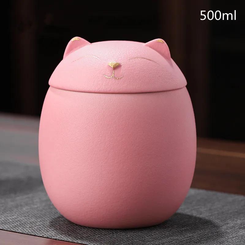 Cute Cat Tea Jar Ceramic Sealed Pot Storage Container Household Spice Jar Bulk Jar  Tea Pot Tea Box