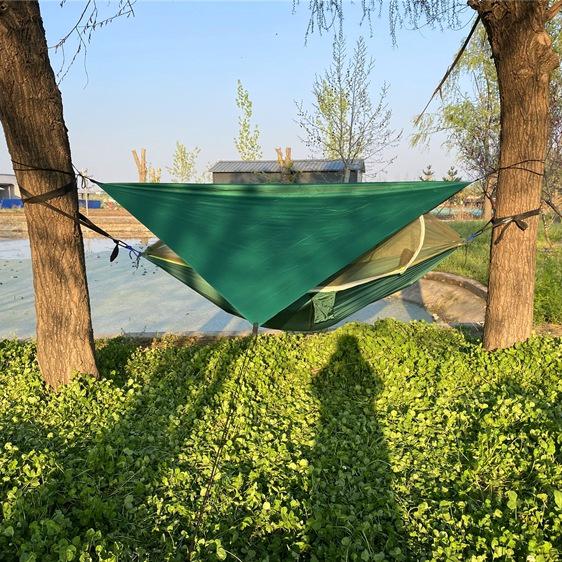 Portable Silver Coated Anti-UV Camping Hammock with Awning for 1-2 People