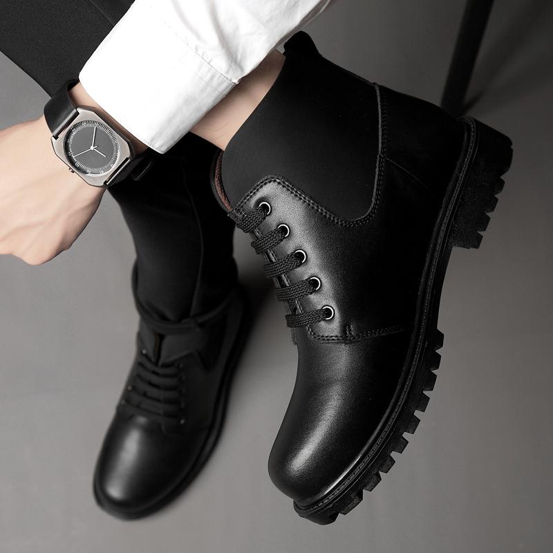Newest Genuine Leather Men'S Winter Boots Quality Warm Sonw Shoes Male Lace Up Casual Sneakers For Men Comfort Motorcycle Boots Man
