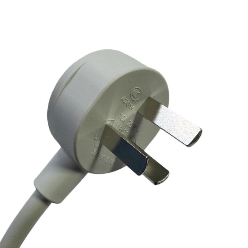 In-Stock White 17.2mm National Standard Three-Prong Power Cord, 0.5m, No Tail
