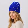 Solid Color Beanie Hat Rhinestone-embellished Skull Cap Fashionable Rhinestone-adorned Hat  Winter