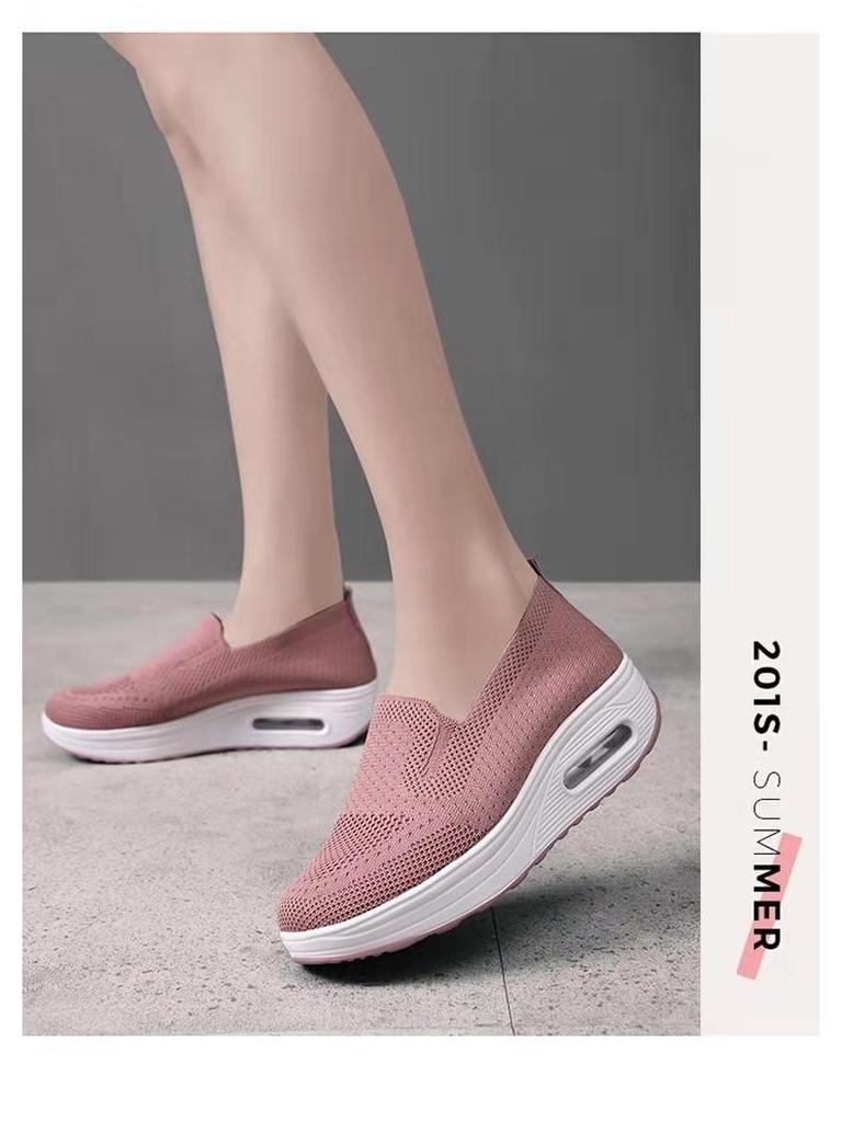 Women's Thick-Soled Air Cushion Dance Shoes - Soft, Comfortable Fly-Knit Rocker Design