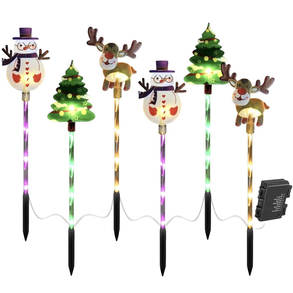 6-Pack Christmas Pathway Lights Solar Christmas Garden Stake Lights Outdoor Yard Lights for Xmas Decorations Outdoor Yard Patio