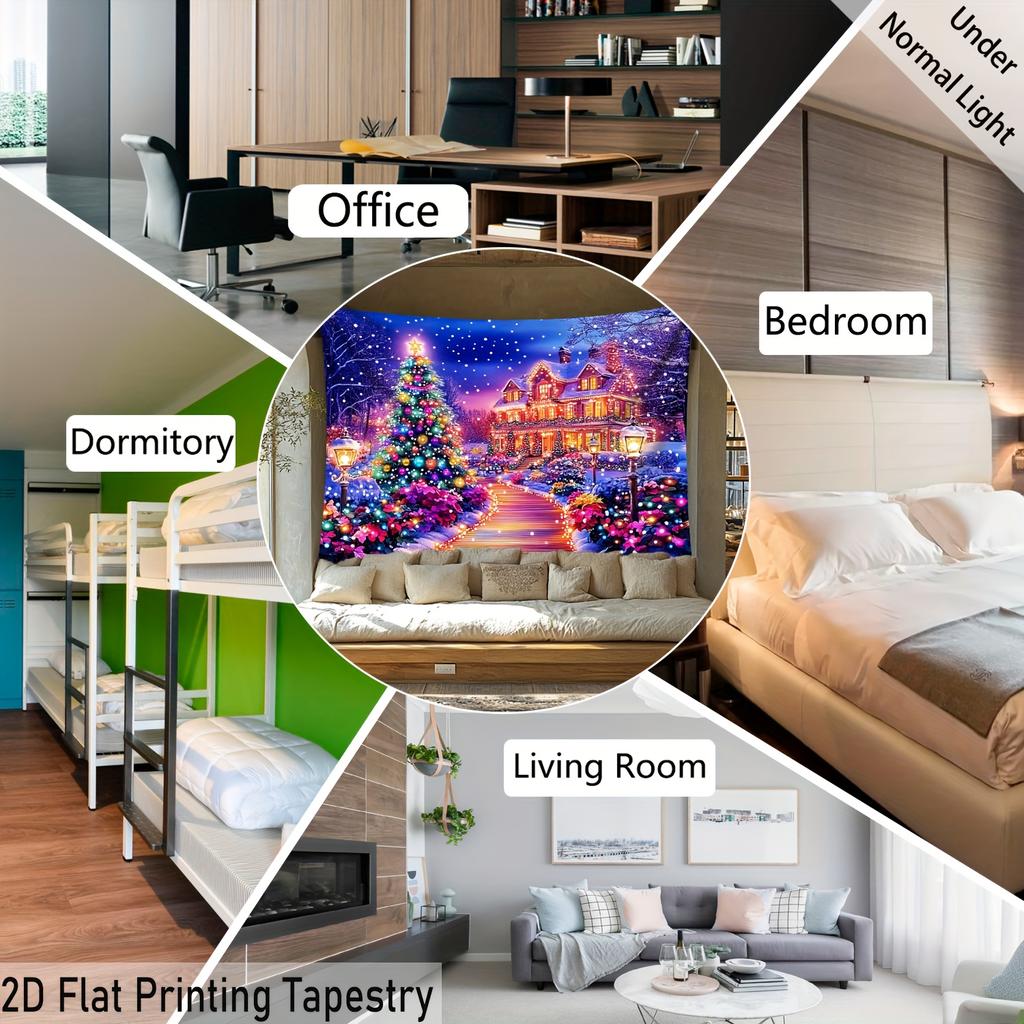 Christmas Fairy Tale Castle Street Fluorescent Tapestry Outer Space UV BlackLight Tapestry, Wall Hanging For Living Room Bedroom Office Home Decor