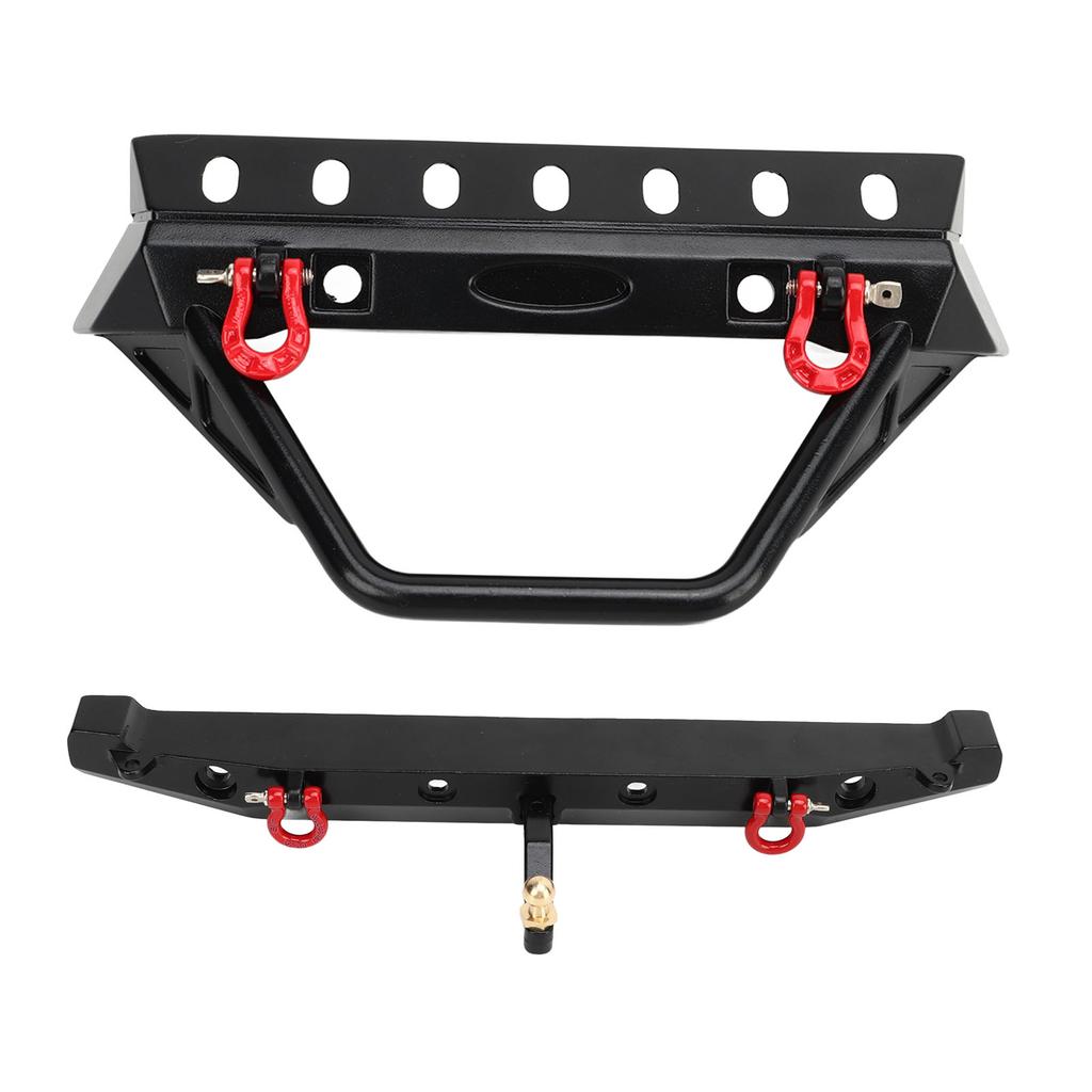 RC Crawler Bumper Black Front and Rear Bumper with Winch Mount Shackles LED Lights for Axial SCX10