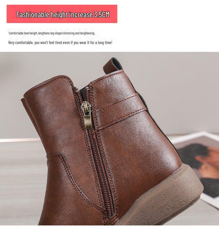 Women's Retro Round Toe Side Zipper Martin Boots - Short Tube, Thick Sole, Flat Bottom, British Style, Plus Size Available.