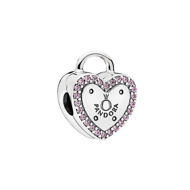 Pandora Oath Lock 925 Silver No Silicone Fixed Clip Unisex Accessories 796556FPC Silver/Pink
