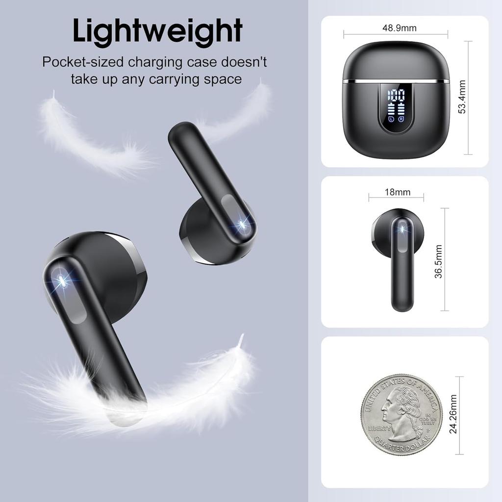 Wireless Earbuds, 2025 Bluetooth 5.4 Headphones with 3D Bass Stereo, 40H Ultralight in-Ear Buds, Bluetooth Earbuds with 4 ENC Noise Cancelling Mic,