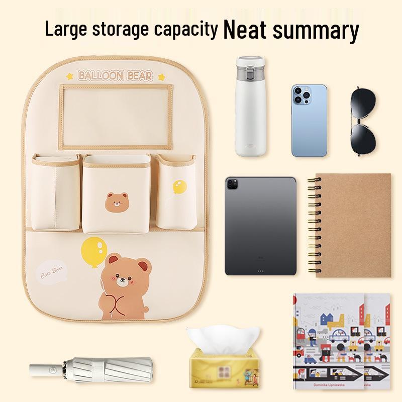 Car Seat Organizer: Multi-functional Storage Box, Tissue Holder, Hanging Trash Can, Backseat Kick Mat, Hanging Bag.